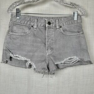 Free People Denim Shorts 27 Cut Off Button Fly High Rise Distressed Light‎ Gray